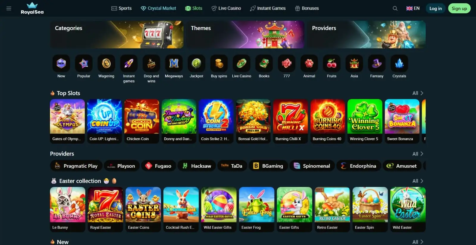 Catalogo slot di Royalsea Casino con oltre 7.000 titoli da 85+ provider accessibili dopo il login
